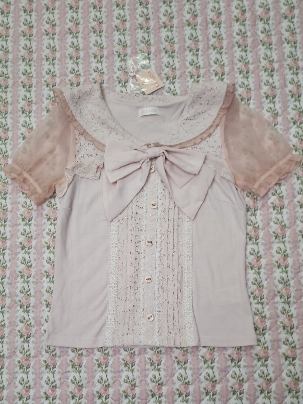 NWT LIZ LISA 🎀 Pink Ruffle Lace Bow sailor collar Blouse Top